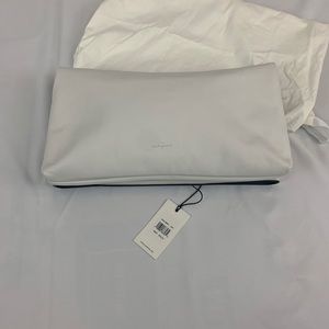 7 For All Mankind Womens Fold Over Leather Clutch Tote Handbag White NWT